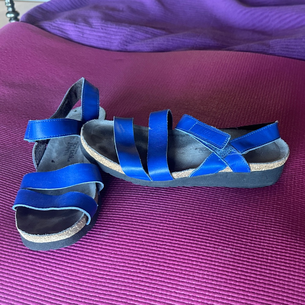 Blue Leather low wedge walking  Sandals